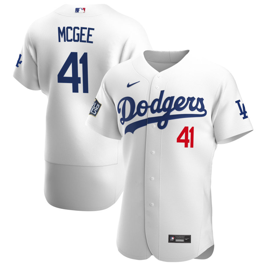 Los Angeles Dodgers 41 Jake McGee Men Nike White Home 2020 World Series Champions Authentic Player MLB Jersey
